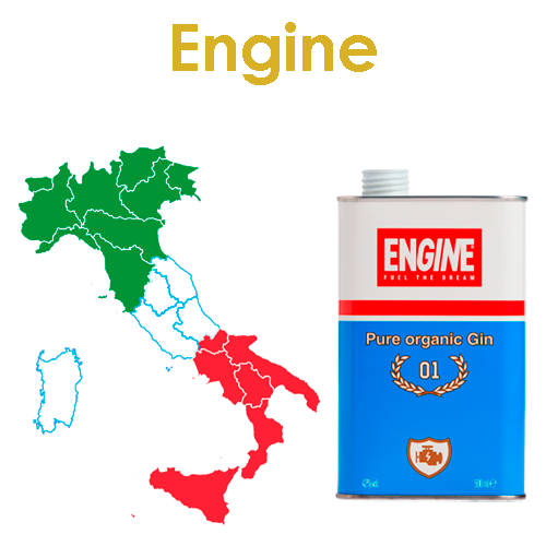 Italian, organic. The main ingredients, besides juniper, are sage and lemon. The distillation takes place under vacuum, at extremely cold temperatures, thanks to the use of a rotary evaporator. Its original and unusual packaging is inspired by the world of motors, a great passion of its manufacturer.